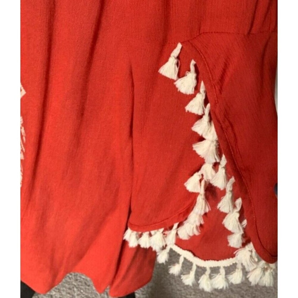 Kori Beach Tunic Boho Tribal Cover-up 3/4 Tassel Sleeve Mini Dress Red Small - Picture 8 of 8